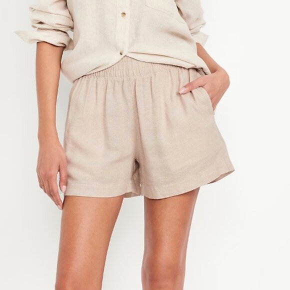 Old Navy High-Waisted Linen-Blend Pull on Shorts 3.5-inch Size (L) NWT! - Picture 1 of 7